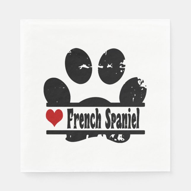 French Spaniel Dog Paw Print Napkin (Front)