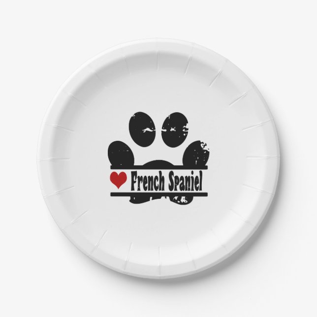 French Spaniel Dog Paw Print Paper Plate (Front)