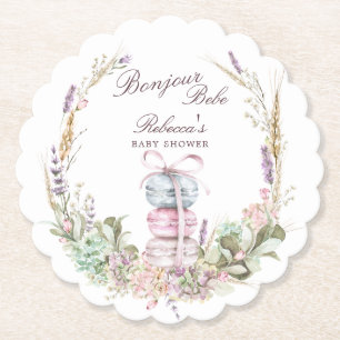French Stack of Macarons in wreath bonjour bebe Paper Coaster