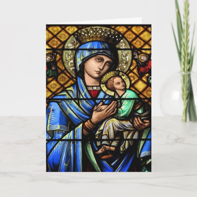 French Stained Glass Madonna and Child Christmas Holiday Card (Front)