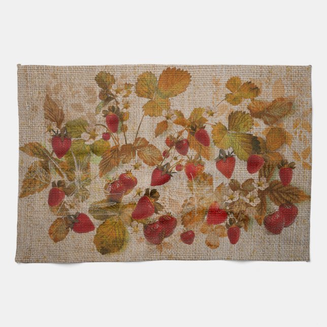 French Strawberries Cretonne Tea Towel (Horizontal)