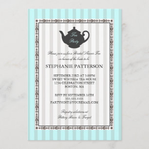 French Stripe Chic Bridal Shower Tea Party Invitation
