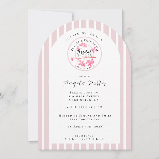 French Stripes Prosecco Primrose Petal Shower  Invitation (Front)