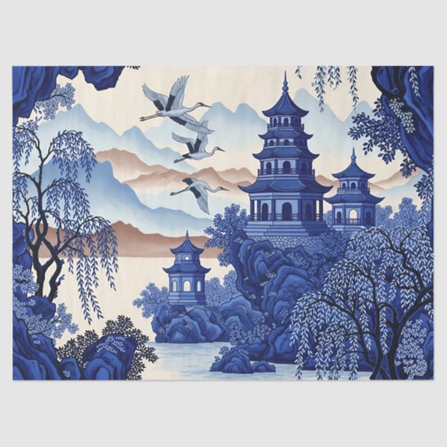 French-Style Blue Chinoiserie Decoupage Print Tissue Paper (Front)