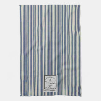 French Style Blue Cream Stripes Marmalade Label Tea Towel