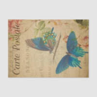 French Style Carte Postale Blue Butterflies