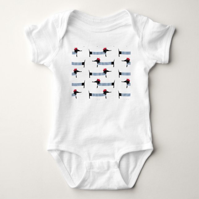 French style dog, cartoon pattern. baby bodysuit (Front)