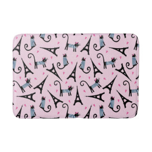 French Style Dressed Cat With Eiffel Tower Pattern Bath Mat