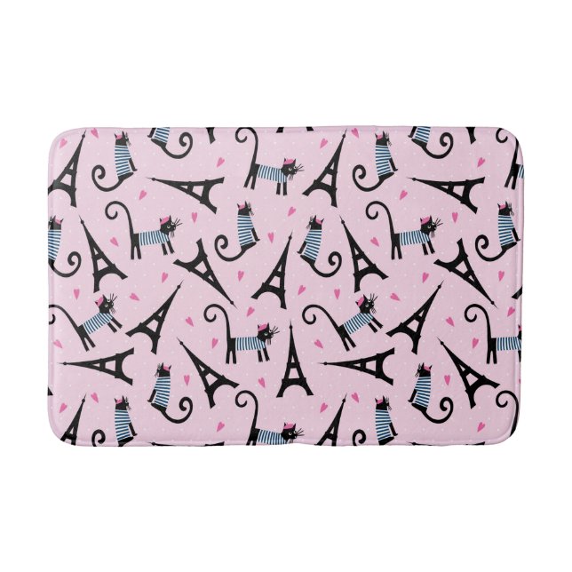 French Style Dressed Cat With Eiffel Tower Pattern Bath Mat (Front)