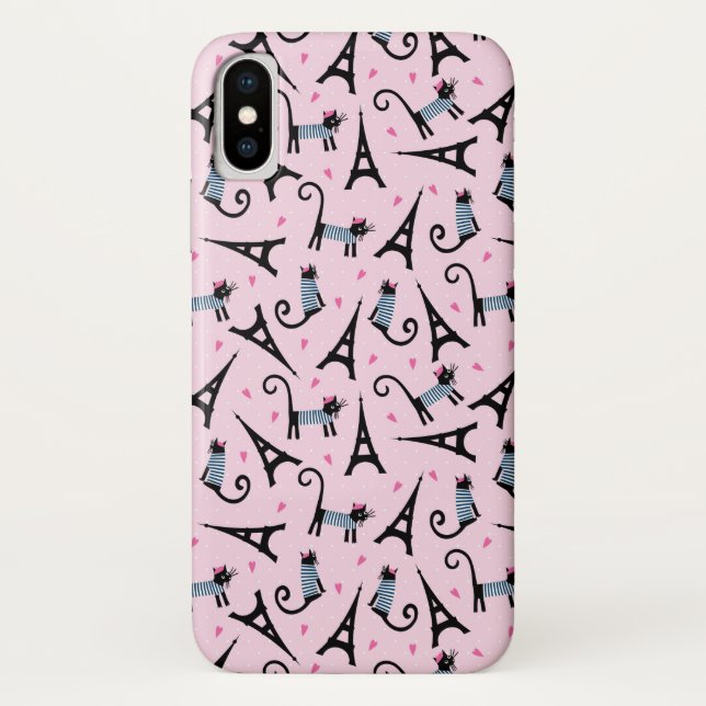 French Style Dressed Cat With Eiffel Tower Pattern Case-Mate iPhone Case (Back)
