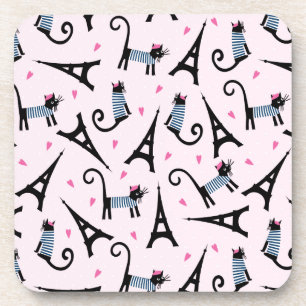 French Style Dressed Cat With Eiffel Tower Pattern Coaster