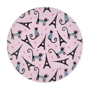 French Style Dressed Cat With Eiffel Tower Pattern Cutting Board