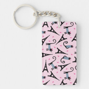 French Style Dressed Cat With Eiffel Tower Pattern Key Ring