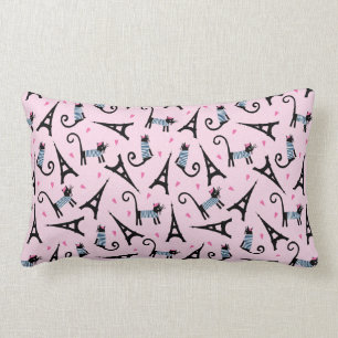 French Style Dressed Cat With Eiffel Tower Pattern Lumbar Cushion