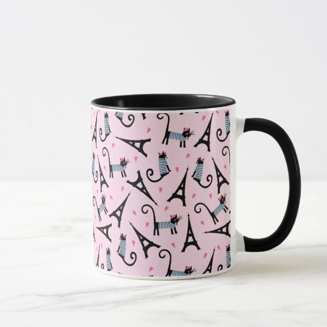 French Style Dressed Cat With Eiffel Tower Pattern Mug (Right)