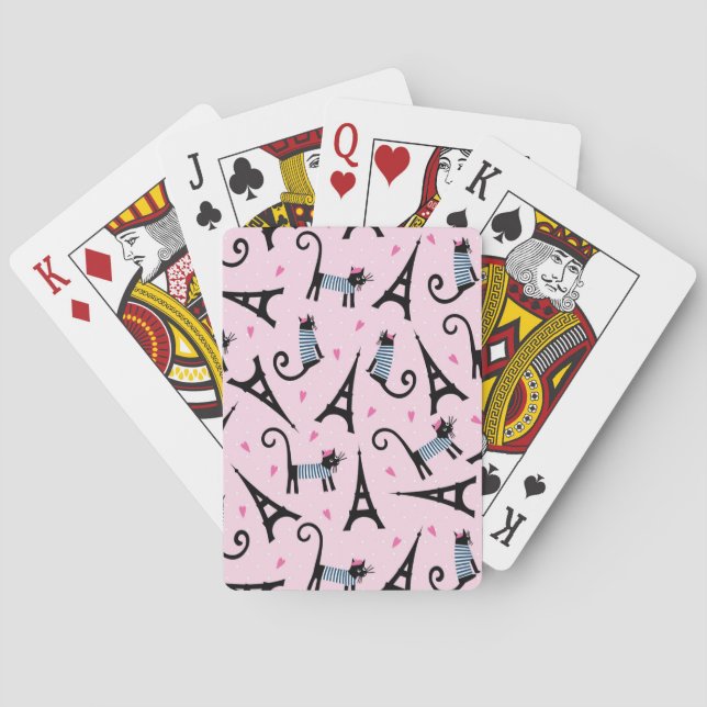 French Style Dressed Cat With Eiffel Tower Pattern Playing Cards (Back)