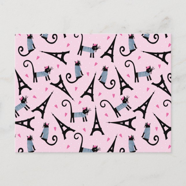 French Style Dressed Cat With Eiffel Tower Pattern Postcard (Front)