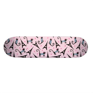 French Style Dressed Cat With Eiffel Tower Pattern Skateboard