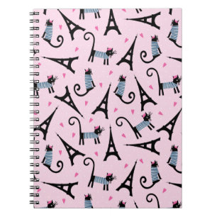 French Style Dressed Cat With Eiffel Tower Pattern Spiral Notebook
