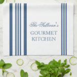 French Style Stripe Personalised Kitchen Towels<br><div class="desc">Blue and White French Style Stripe Personalised Kitchen Towels. Personalise all text as you desire.  Click "customise" to resize text or change font styles.</div>