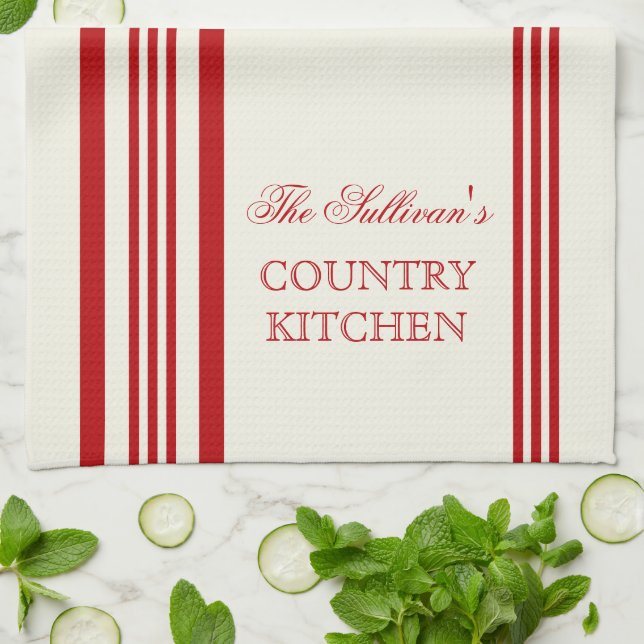 French Style Stripe Personalised Kitchen Towels (Folded)