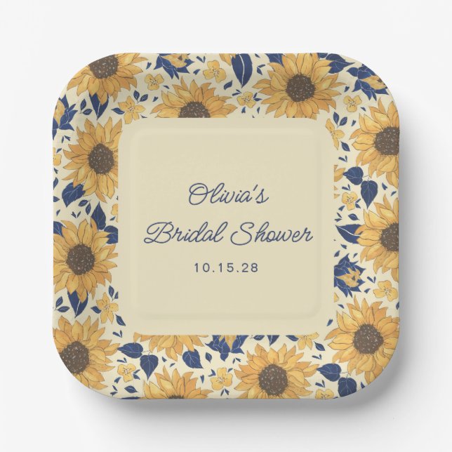 French Sunflower Yellow Bridal Shower Custom Paper Plate (Front)