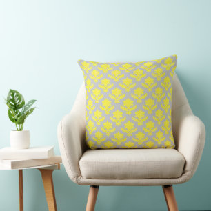 French Tapestry Bright Yellow and Grey Cushion