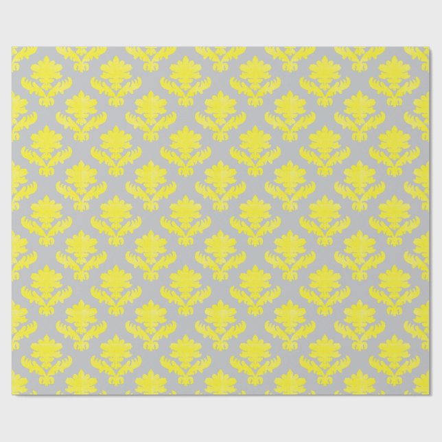 French Tapestry Bright Yellow and Grey Wrapping Paper (Flat)