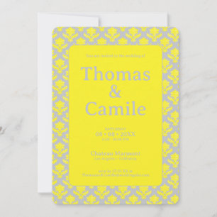 French Tapestry Bright Yellow Light Grey Wedding Invitation
