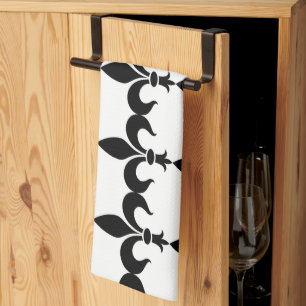 French Theme Black & White Fleur de Lis  Tea Towel