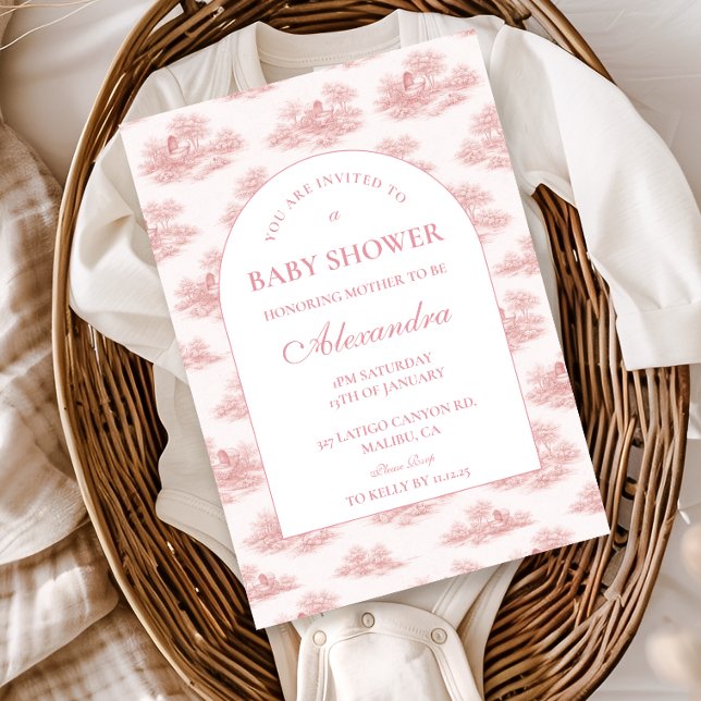 French Toile Baby Shower Pink Invitation (Creator Uploaded)