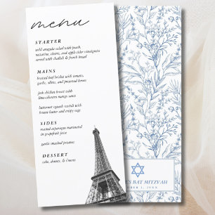 French Toile Bat Mitzvah Eiffel Tower Elegant Menu