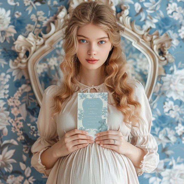 French Toile Bear and Bunny Baby Shower Invitation (Creator Uploaded)