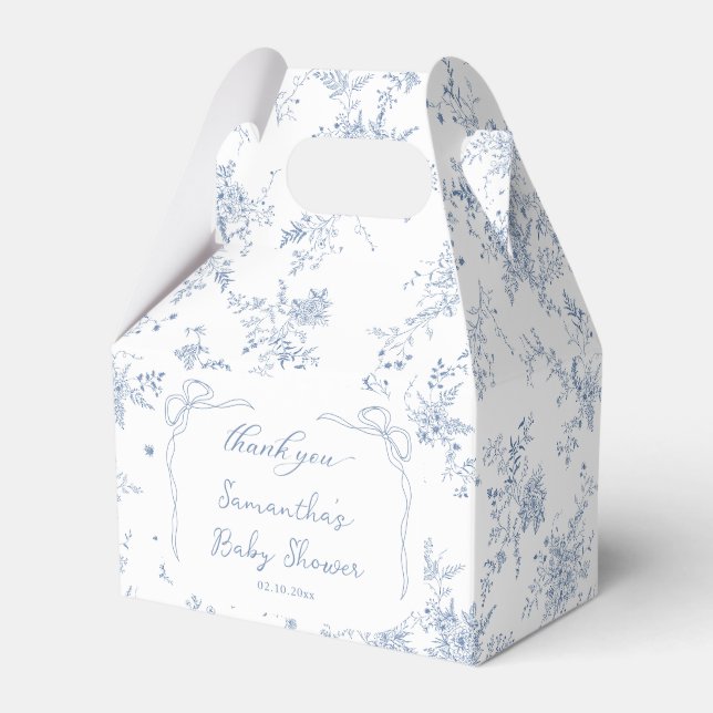 French Toile Blue Baby Shower Favour Box (Front Side)