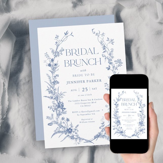 French Toile Blue Bridal Brunch  Invitation (Creator Uploaded)
