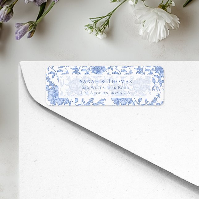 French Toile Blue Chinoiserie Return Address (Creator Uploaded)