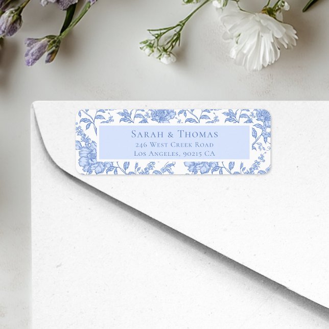 French Toile Blue Chinoiserie Return Address (Creator Uploaded)