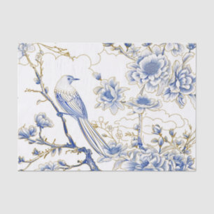 French-Toile Chinoiserie Bird in Blue and Gold Tissue Paper