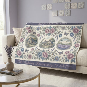 French Toile Cottage Floral Wedding Anniversary  Fleece Blanket