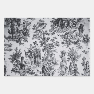 French toile de jouy black and white decoupage wrapping paper sheet