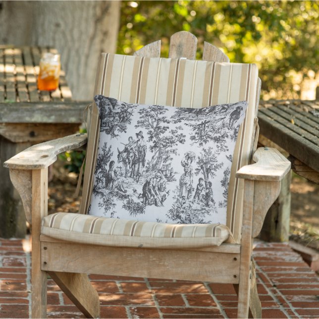 French toile de jouy black and white elegant cushion (Chair)