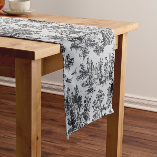 French toile de jouy black and white elegant  long table runner (In Situ)