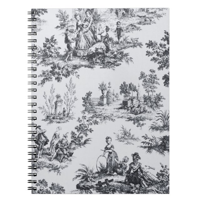 French toile de jouy black and white elegant notebook (Front)