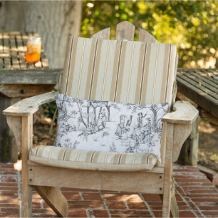 French toile de jouy black and white elegant patio lumbar cushion