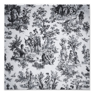 French toile de jouy black and white elegant photo print
