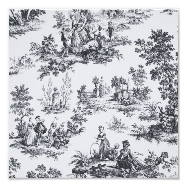 French toile de jouy black and white elegant photo print (Front)