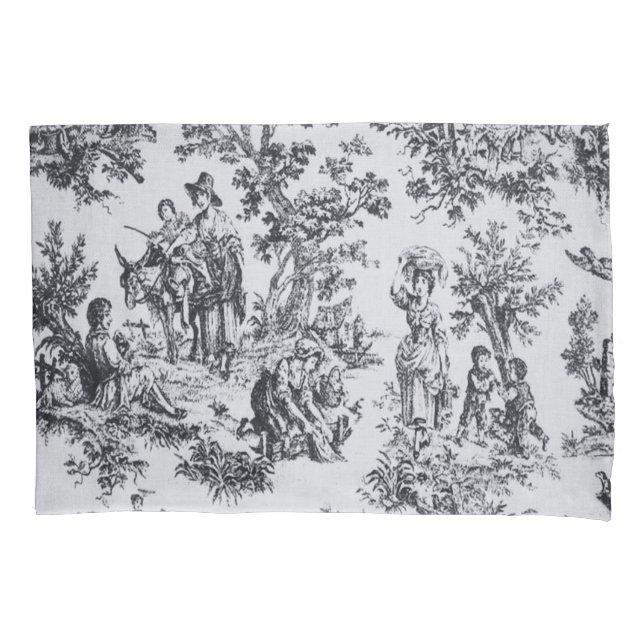 French toile de jouy black and white elegant pillowcase (Front)