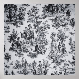 French toile de jouy black and white elegant poster