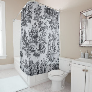 French toile de jouy black and white elegant shower curtain