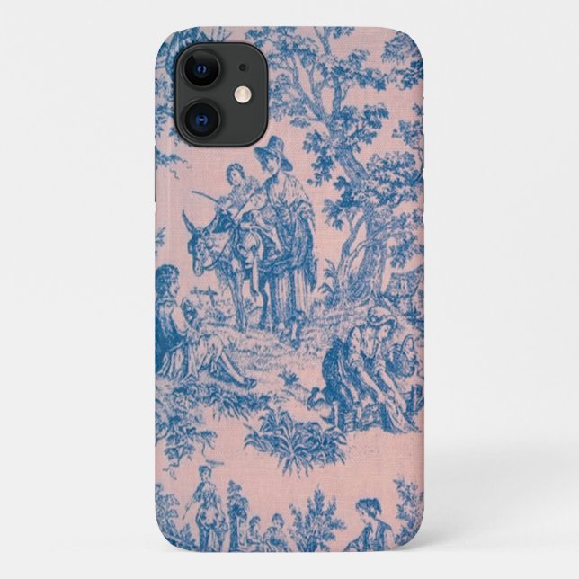 French toile de jouy blue and pink elegant Case-Mate iPhone case (Back)